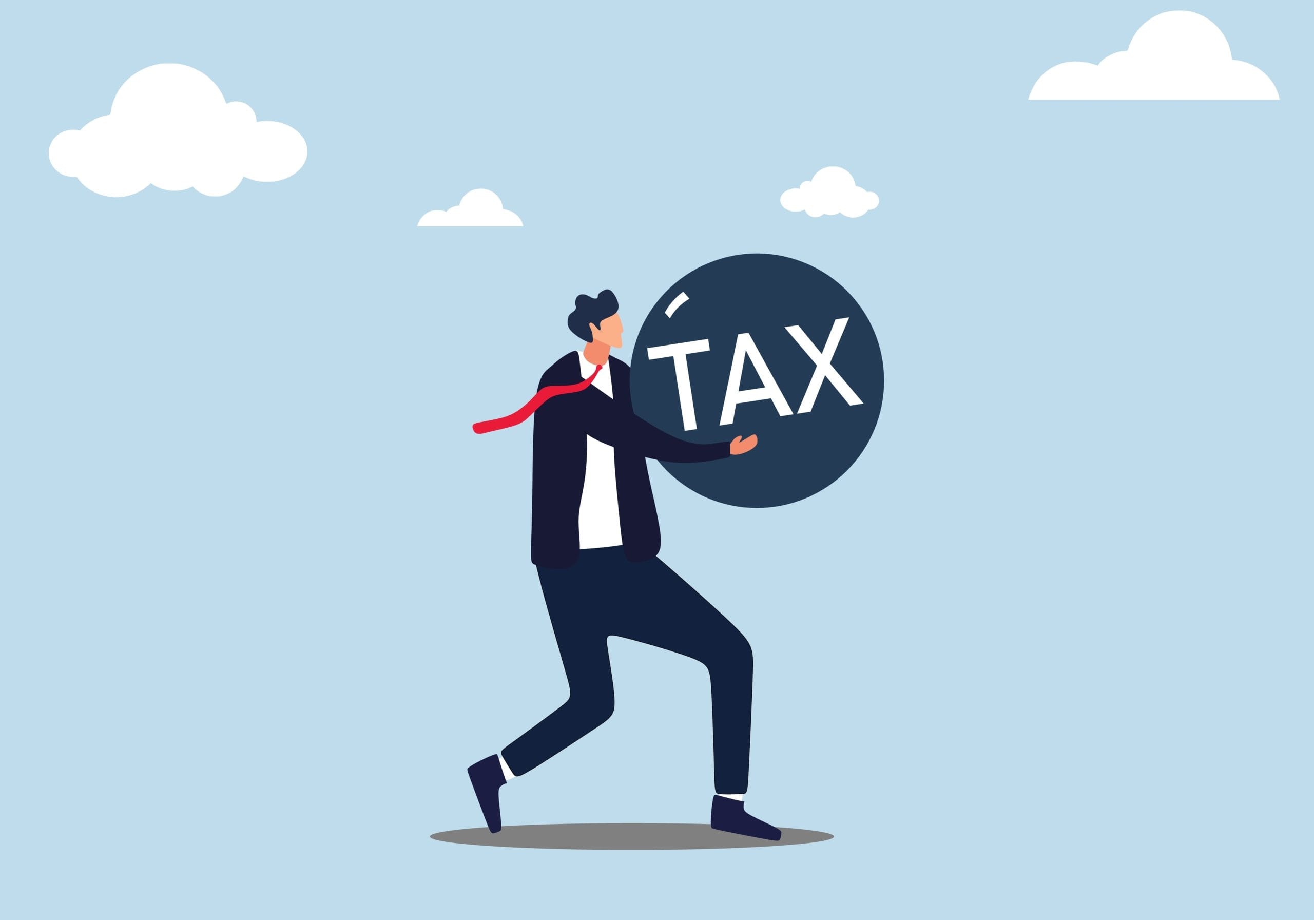 Businessman,Carry,A,Heavy,Burden,With,The,Word,Tax.,A