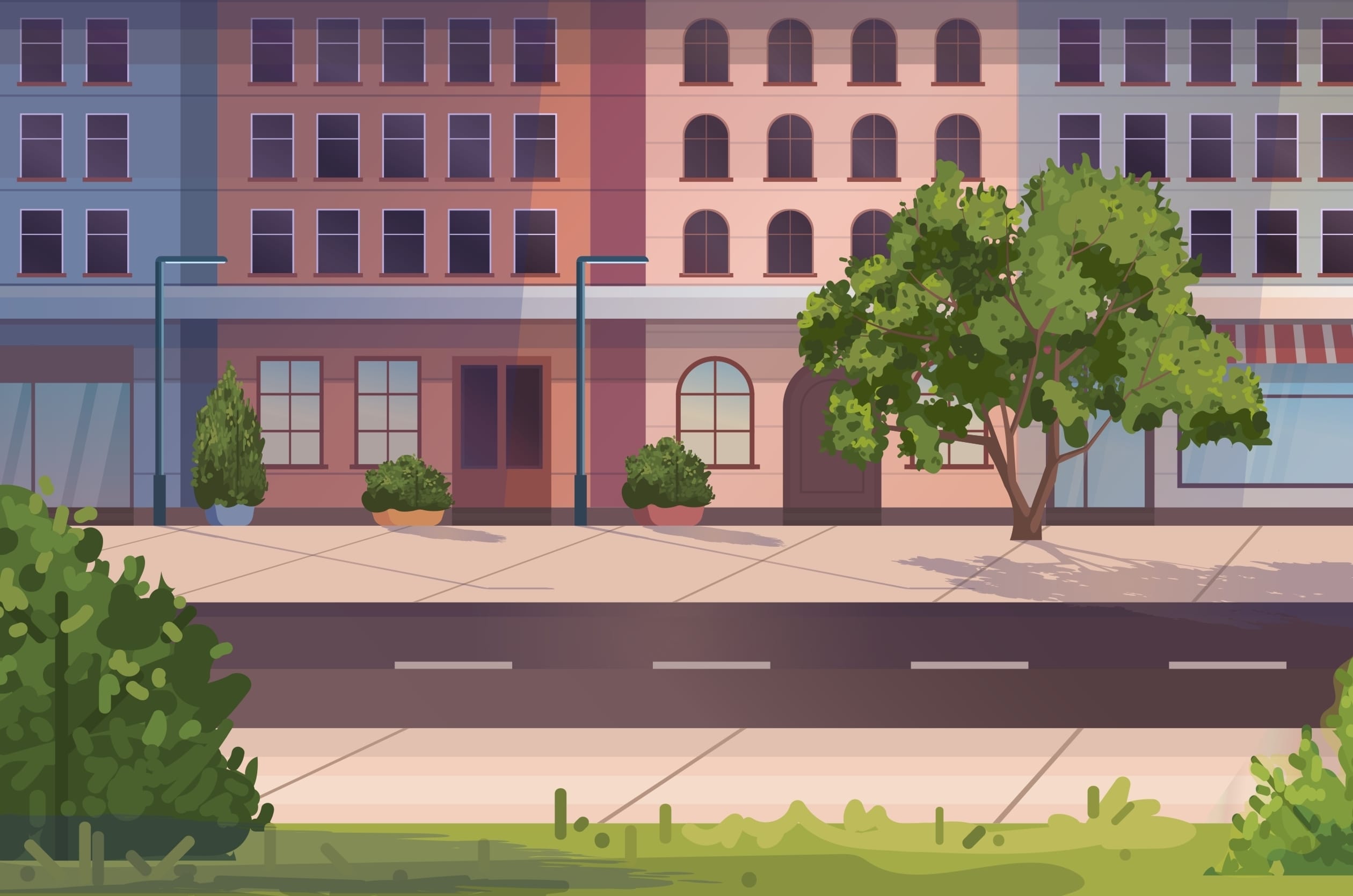 City,Street,With,Nice,Buildings,,Houses,And,Cafe.,Buildings,Facade